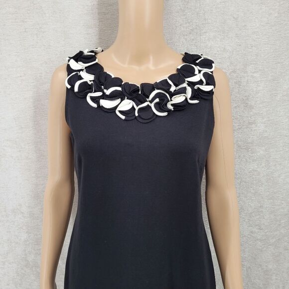 Cache Black Shift Dress with Layered 2D Statement Collar Women's Size 6 - Picture 2 of 13